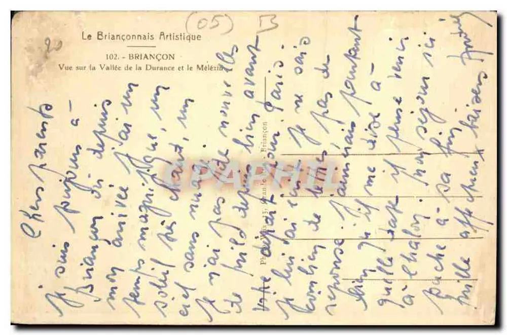 Ansicht der Schlucht der Durance und des Mélezin — Briançon — Le Briançonnais Artistique, n°102 - Rückseite