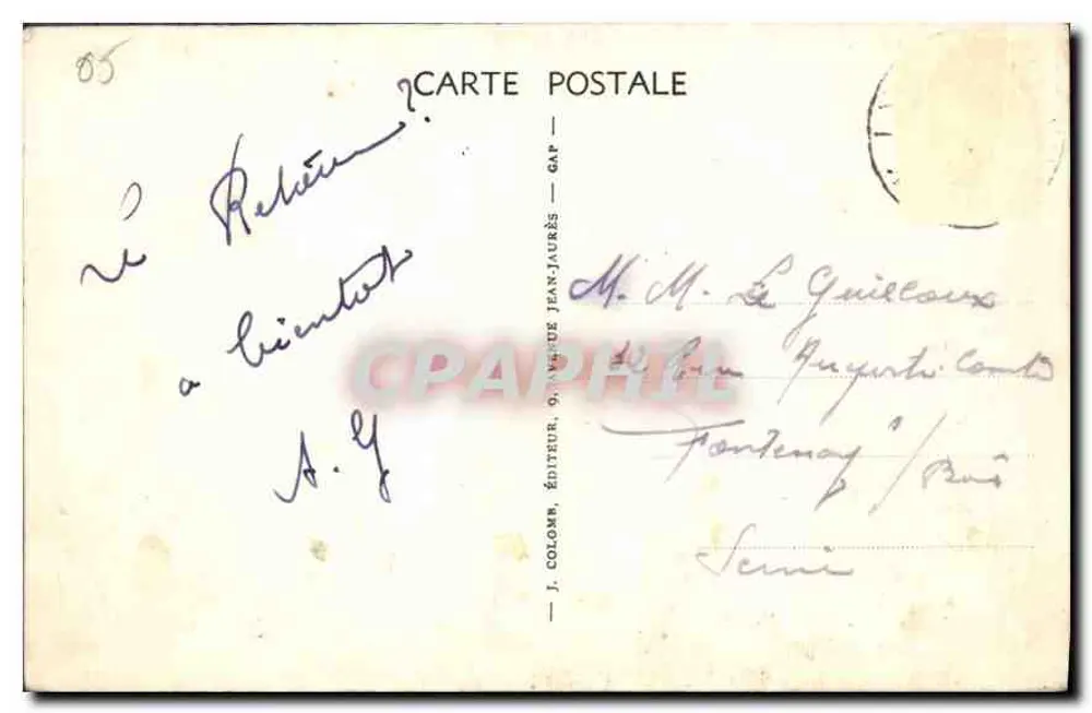 As Alpes — Vista dos fortes e picos ao redor de Briançon — Editor J. Colomb, Gap, n° 293 - Verso