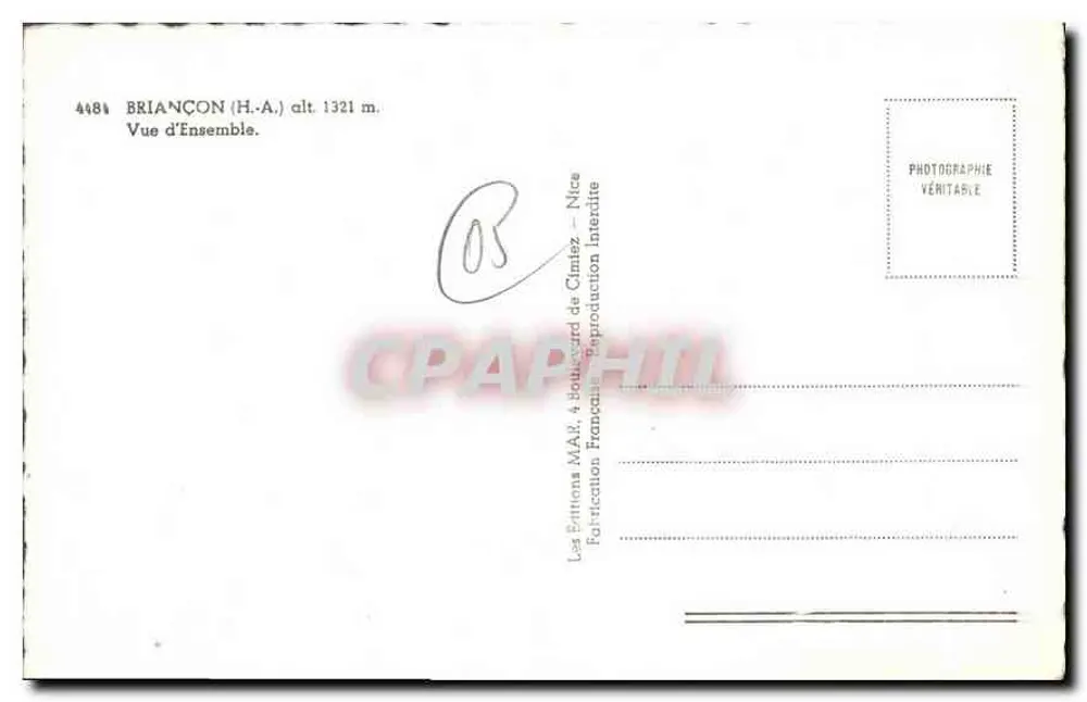 BRIANÇON (H.-A.) — Vista Geral — Éditions MAJ, 4 Boulevard de Cimiez — Nice - Verso