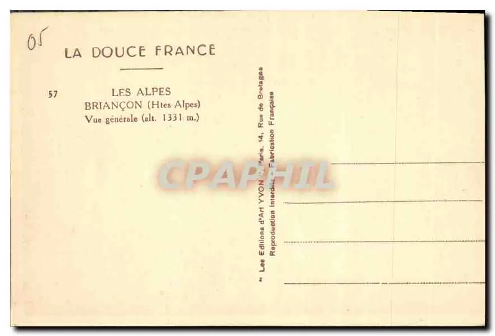 BRIANÇON — Allgemeiner Blick (Höhe 1331 m.) — Les Éditions d'Art YVON, Paris - Rückseite