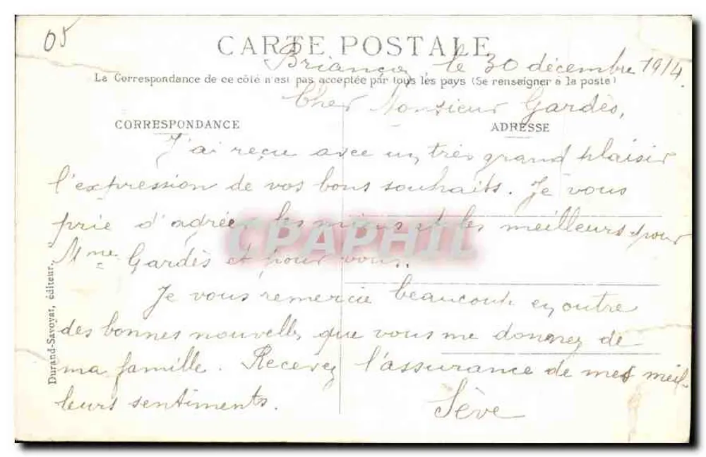 Briançon — scène de gare avec garde forestier — Durand-Savoyet, éditeur - Verso