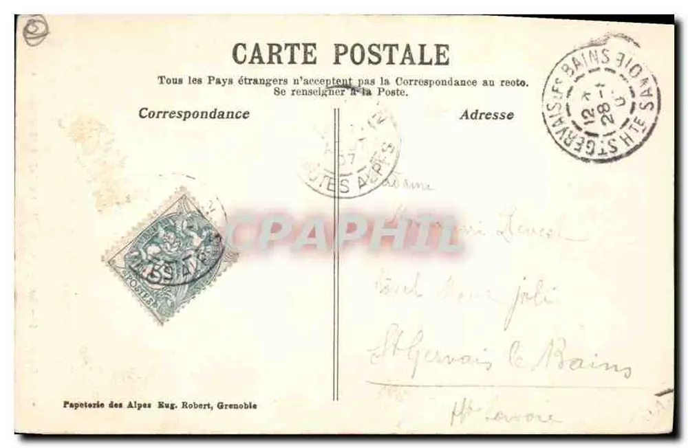 Dauphiné — Briançon. Die Asfeld-Brücke 56 m über der Durance — Papeterie des Alpes Eug. Robert, Grenoble - Rückseite