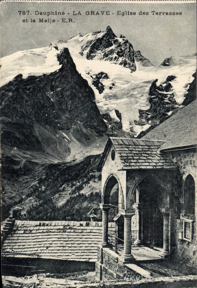 Dauphiné - LA GRAVE - Kirche der Terrasses und die Meije - E.R. - Vorderseite