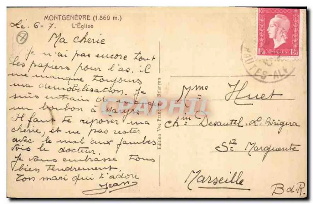 Montgenèvre (1.860 m.) — L'Église enneigée — Édition Vve Francion - Verso