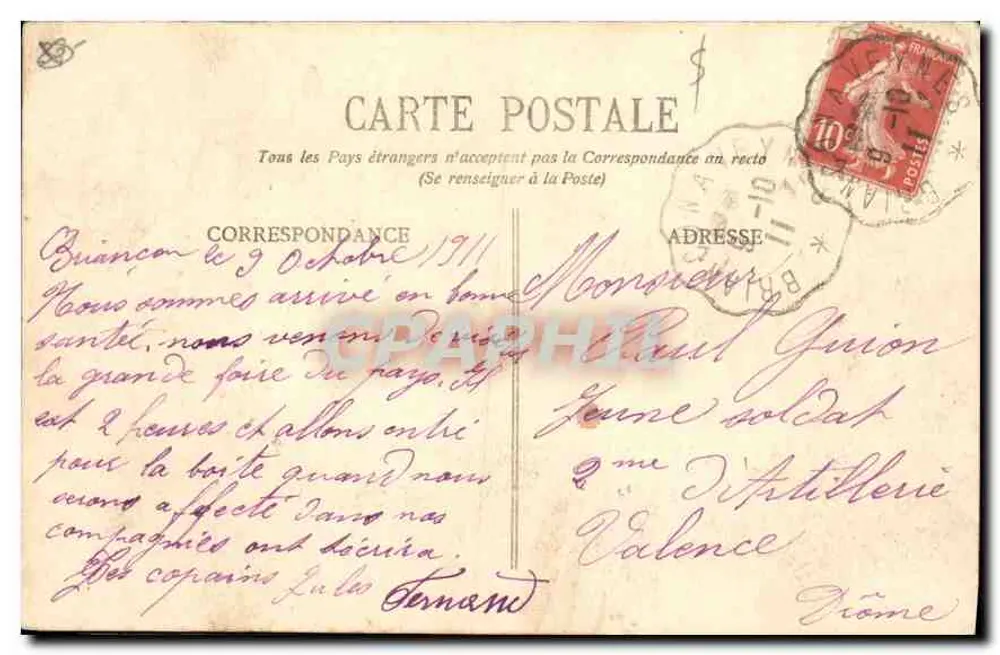 Briancón - Forte do Castelo - Casernas B. - E.R. — Croix de Toulouse 1873 — Grand Aréa 2875 - Verso