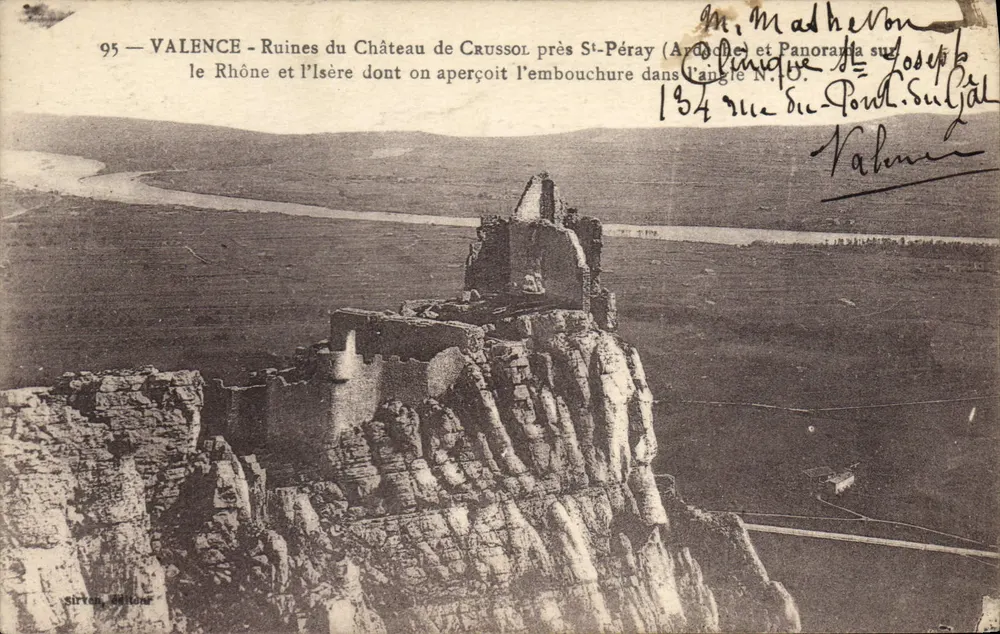 Ruinen des Schlosses Crussol bei St-Péray — Panorama über den Rhône und die Isère — Verlag Sirton, Editions - Vorderseite