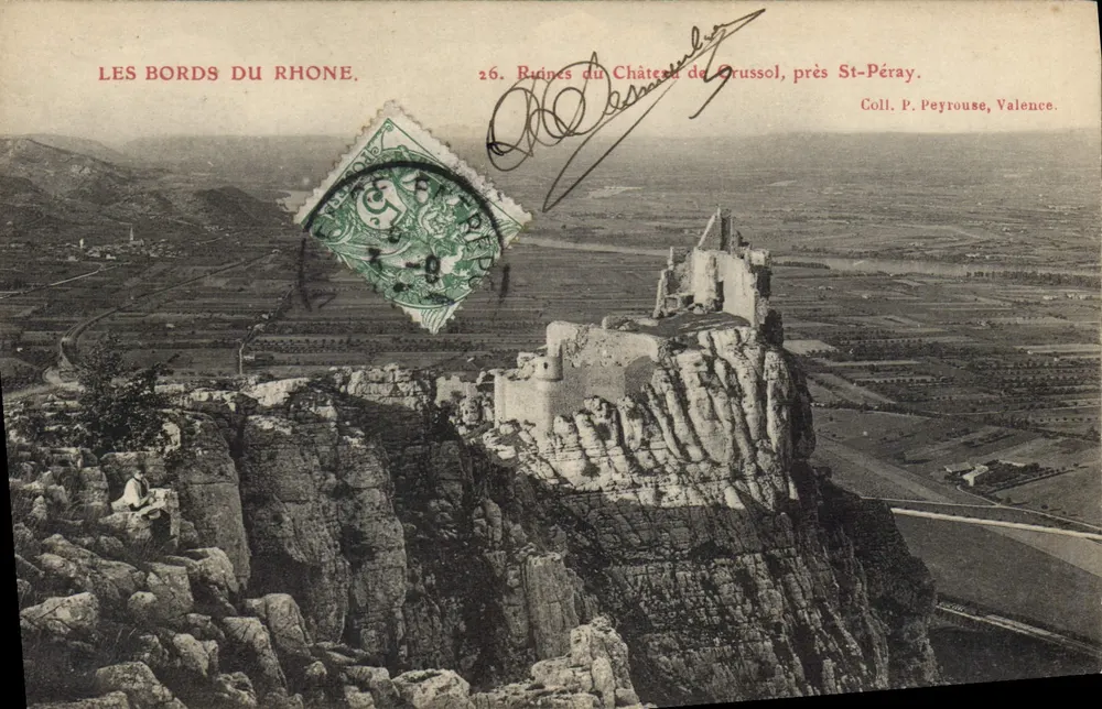 Ruinen des Schlosses Crussol, nahe St-Péray — Les Bords du Rhône — Sammlung P. Peyrouse, Valence - Vorderseite