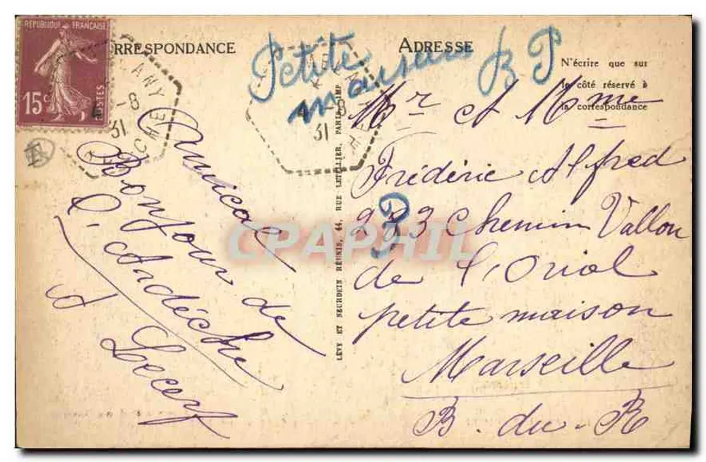 Pittoreske Ardèche — Die Brücke Réjus und die römische Brücke — Papeterie Duchamp, Aubenas - Rückseite