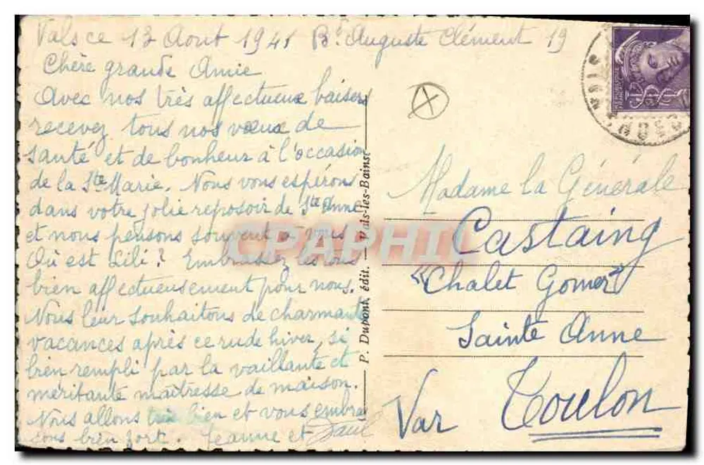 Vals-les-Bains — Allgemeiner Blick auf das Casino und den Quellenviertel — Verlag P. Dubonk - Rückseite