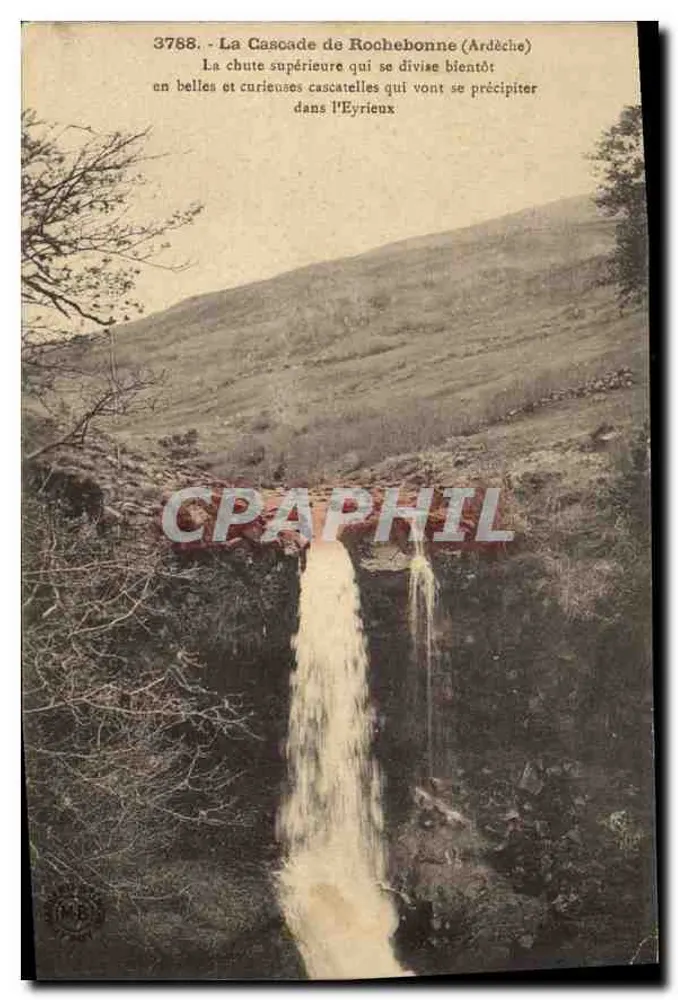 A Cachoeira de Rochebonne (Ardèche) — queda superior se dividindo em cachoeiras — n° 3788 - Frente