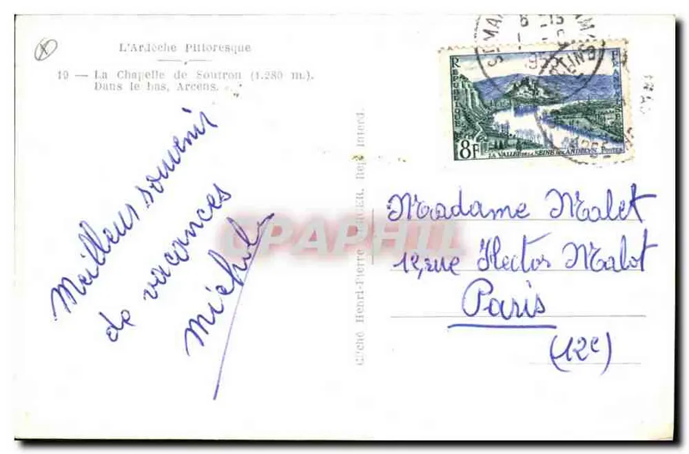 Kaplica w Soutron (1.280 m) — w dolinie Arcens — wydano przez Cléde Henri-Pierre, nr 19 - Rewers