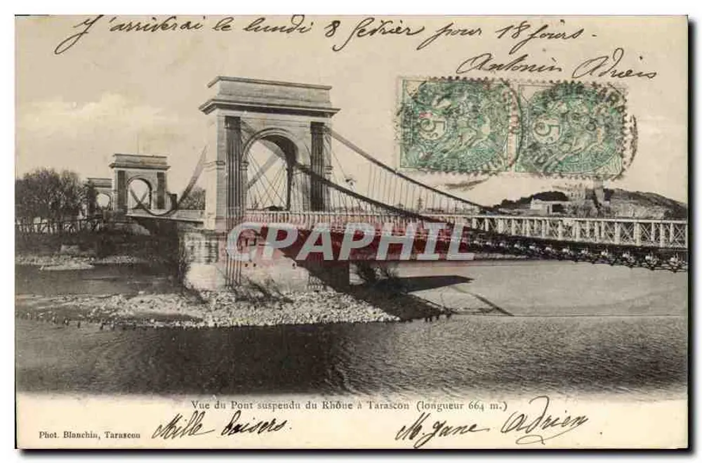 Hängbrücke des Rhône in Tarascon — Ansicht der Brücke (Länge 664 m.) — Phot. Blanchin, Tarascon - Vorderseite