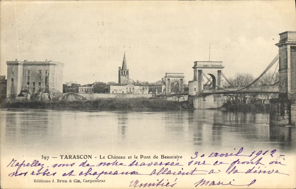 Tarascon - El Castillo y el Puente de Beaucaire — Ediciones J. Brun & Cie, n° 397 - Anverso