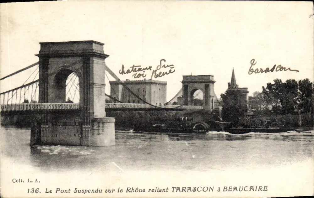 Die Hängebrücke über den Rhône, die Tarascon mit Beaucaire verbindet — Coll. L. A., n° 136 - Vorderseite