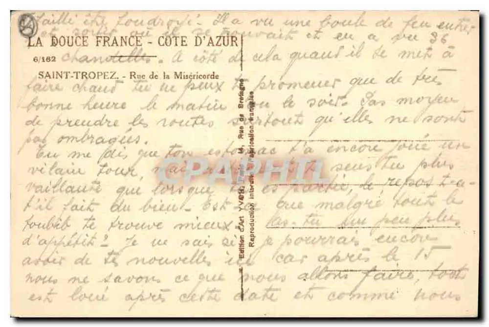 Saint-Tropez — Rue de la Miséricorde — Wydawnictwo Art Yvèque, nr 6/162 - Rewers