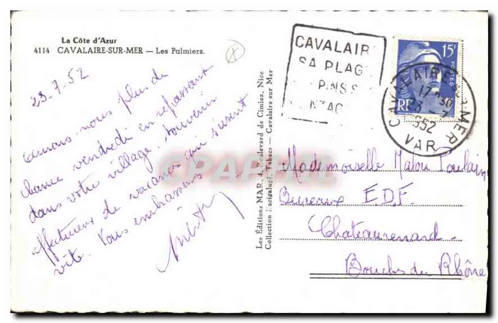 Die Palmen — Côte d'Azur — Éditions Lachalgui, Nice - Rückseite