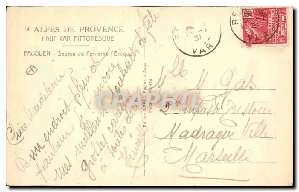 Bauduen — Quelle von Fontaine-l'Évêque — Edition Paris - Rückseite