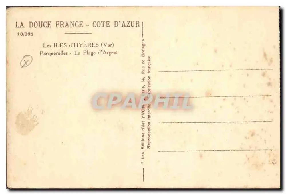 Die Inseln von Hyères - Porquerolles - Die Silberküste — Yvon, n°13/321 - Rückseite
