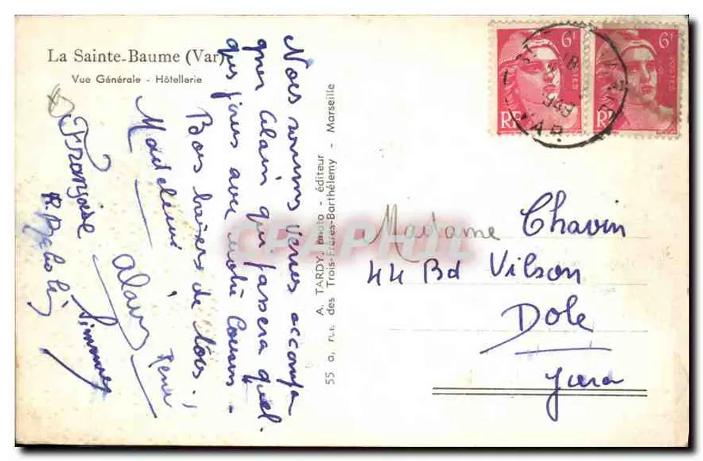 La Sainte-Baume (Var) — Vista Geral - Hotelaria — A. TARDY, editor - Verso