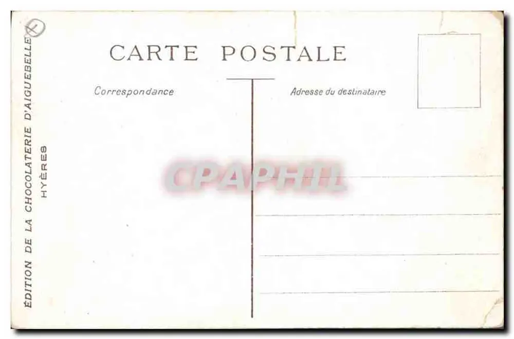 Vue de Hyères — paysage avec villa et palmiers — Édition de la Chocolaterie d'Aigüebelle, Hyères - Verso