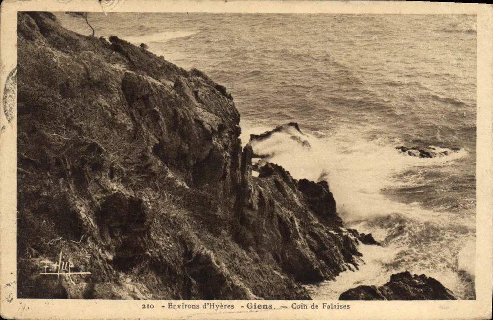 Côte d'Hyères - Giens — Coin de Falaises — éditeur HUE, n° 210 - Vorderseite
