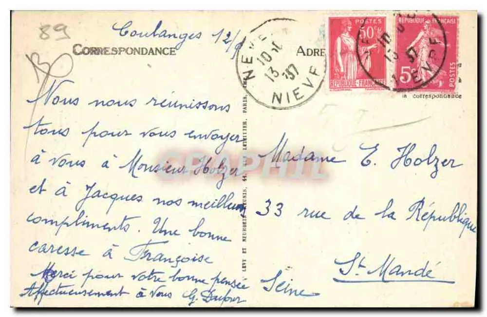 Avallon — A Rue dos Dois-Cousins — Cureau-Renaudot, Editor - Verso