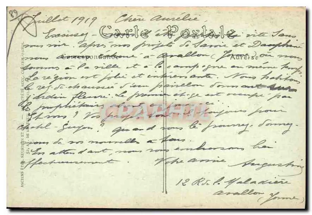 Avallon — Os Rochos, Estrada de Pontaubert — JND Hot. - Verso