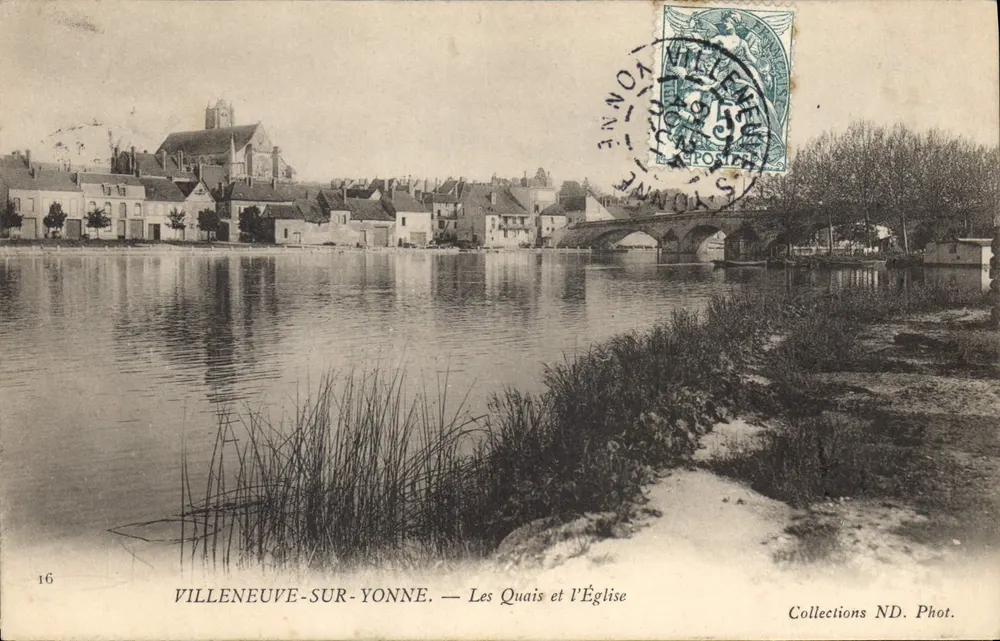 Villeneuve-sur-Yonne — Die Ufer und die Kirche — Sammlung ND. Fotografie Nr. 16 - Vorderseite