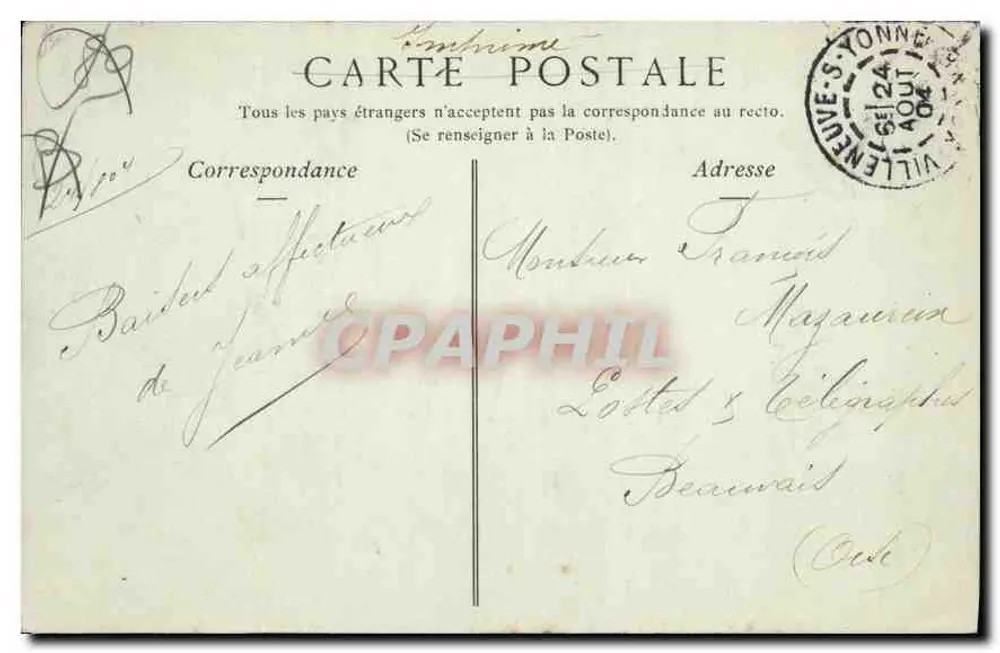 Villeneuve-sur-Yonne — Die Ufer und die Kirche — Sammlung ND. Fotografie Nr. 16 - Rückseite