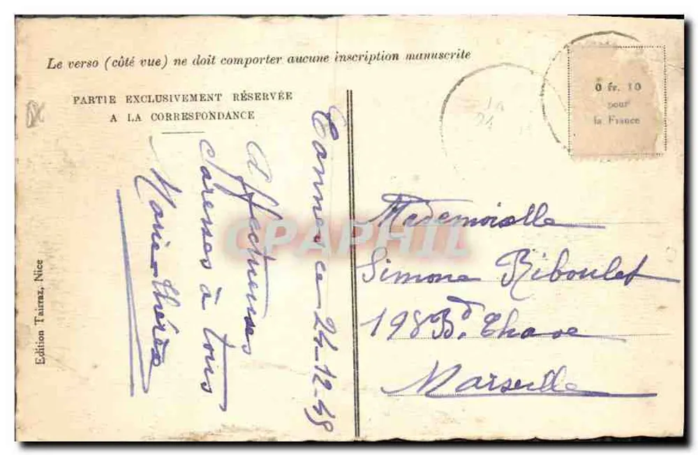CANNES — Der Leuchtturm und der Mont Chevalier — Édition Tairraz, Nice - Rückseite