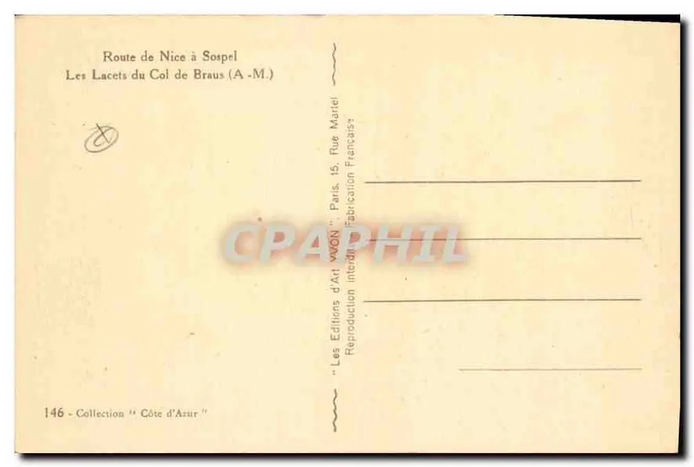 Straße von Nice nach Sospel — Die Kurven des Col de Braus (A-M.) — Les Éditions d'Art Français - Rückseite