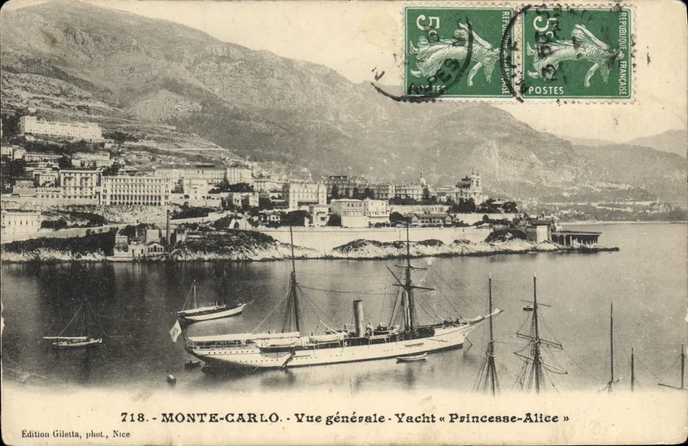 Monte-Carlo — Allgemeiner Blick — Yacht « Princesse-Alice » — Edition Giletta, phot., Nice, n° 718 - Vorderseite