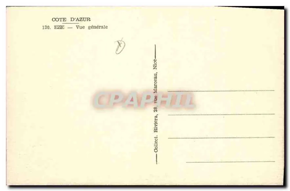 Eze — Vista geral — Collect. Riviera, 28, rue Marcelau, Nice - Verso