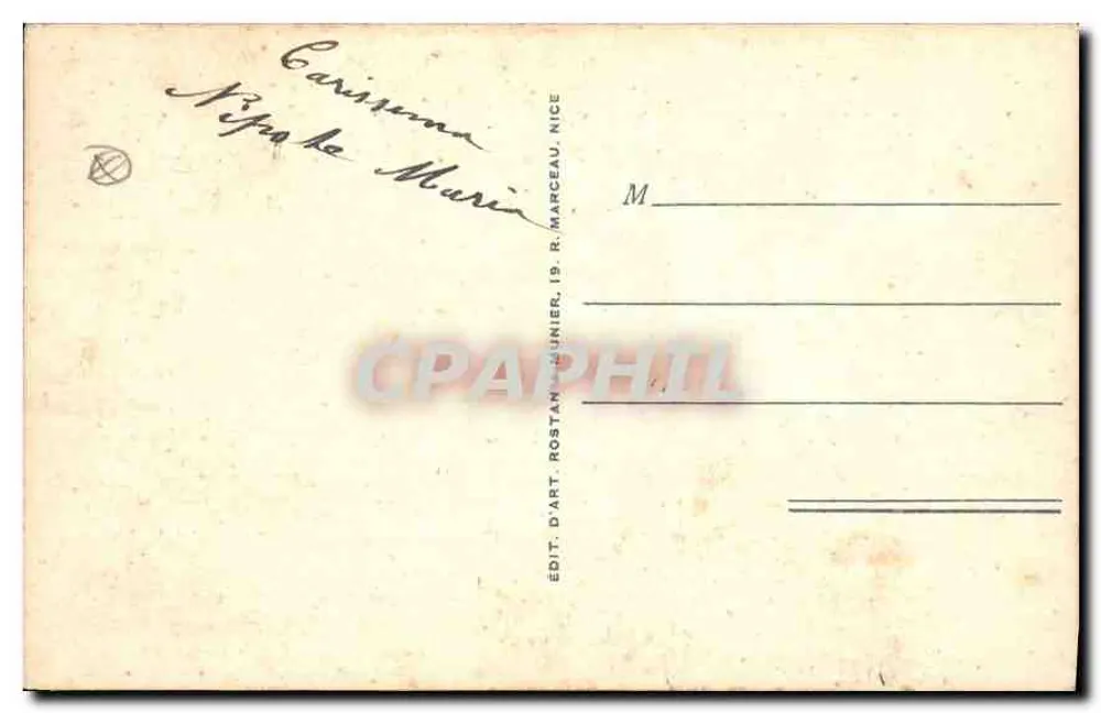 Côte d'Azur - Jardim Florido. RM — Editor R. Marceau, Nice, n° 908 - Verso
