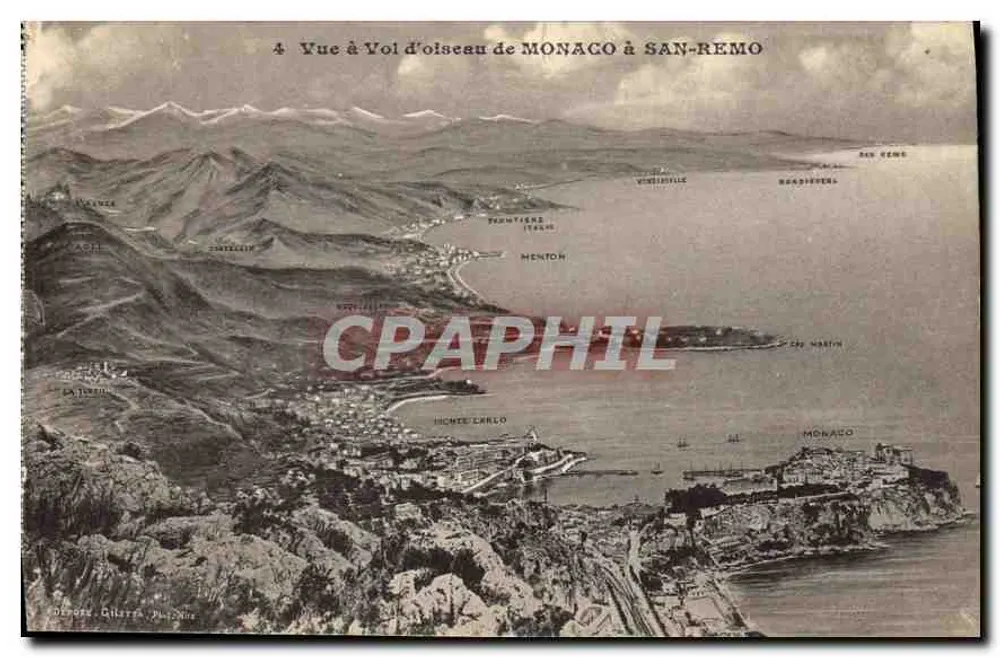 Luftbild von MONACO nach SAN-REMO — Verlag: GILARTE, N°4 - Vorderseite