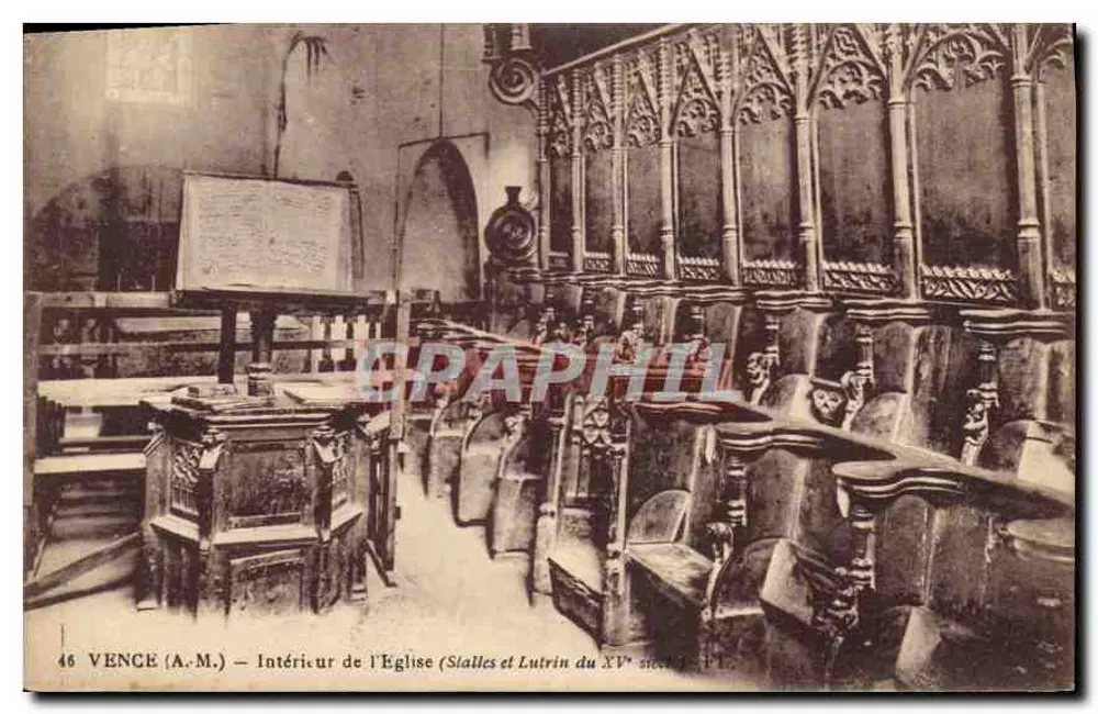 Vence (A.M.) — Innenansicht der Kirche (Stühle und Lesepult des 15. Jahrhunderts) — Verlag: Etablissement Frédéric Hérr - Nice - Vorderseite