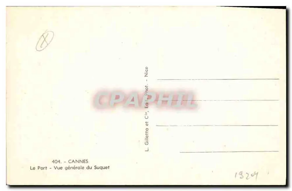 Cannes — Allgemeiner Blick auf den Suquet — L. Gilletta et Cie, Nice, n° 404 - Rückseite