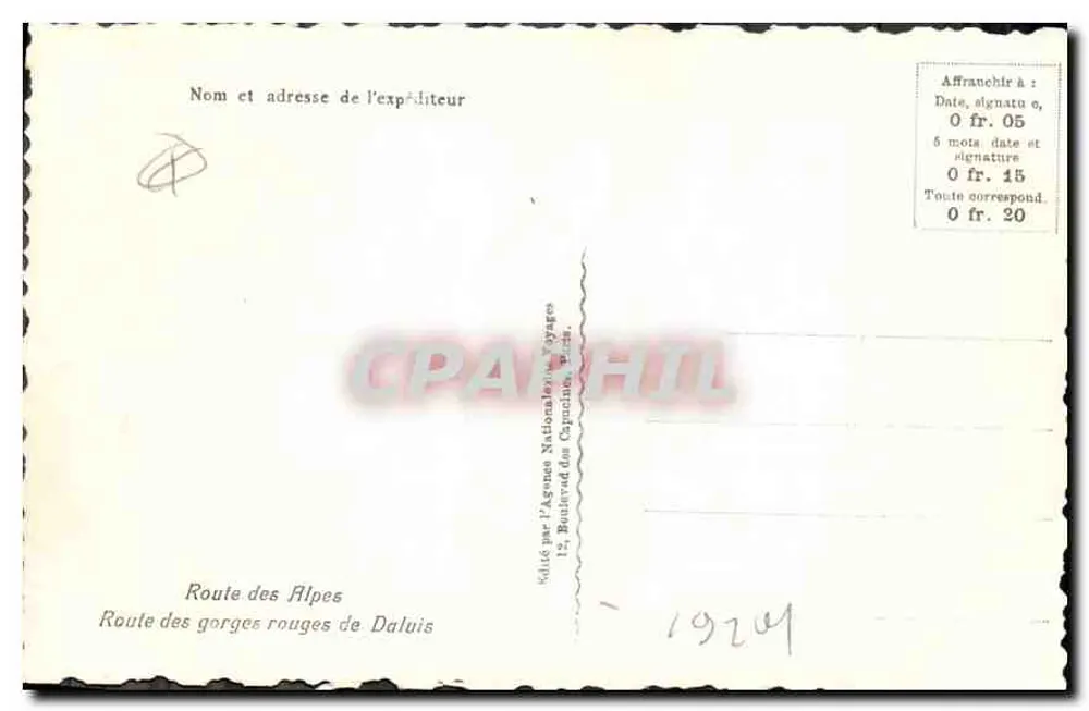 Rote Schluchten von Daluis — Route des Alpes — Verlag: Agence Nationale des Voyages - Rückseite
