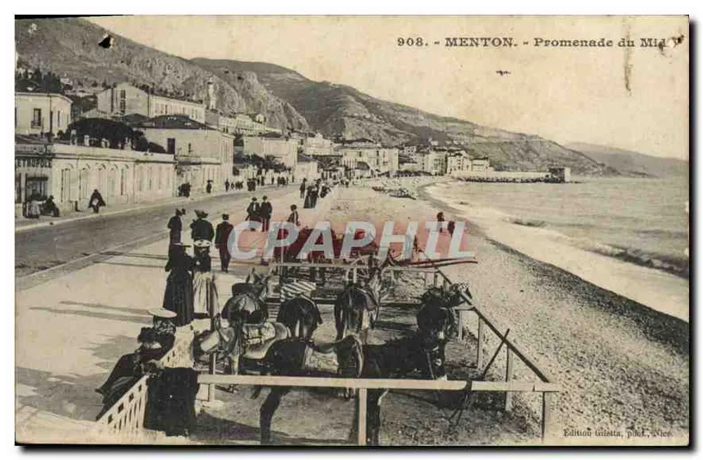 Menton - Promenade do Midi — Edição Gilista, Nice, n° 908 - Frente