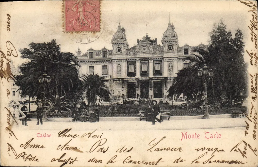 Casino de Monte Carlo — Ansicht des Gebäudes und des Gartens — unbekannter Verleger, Seriennummer nicht sichtbar - Vorderseite