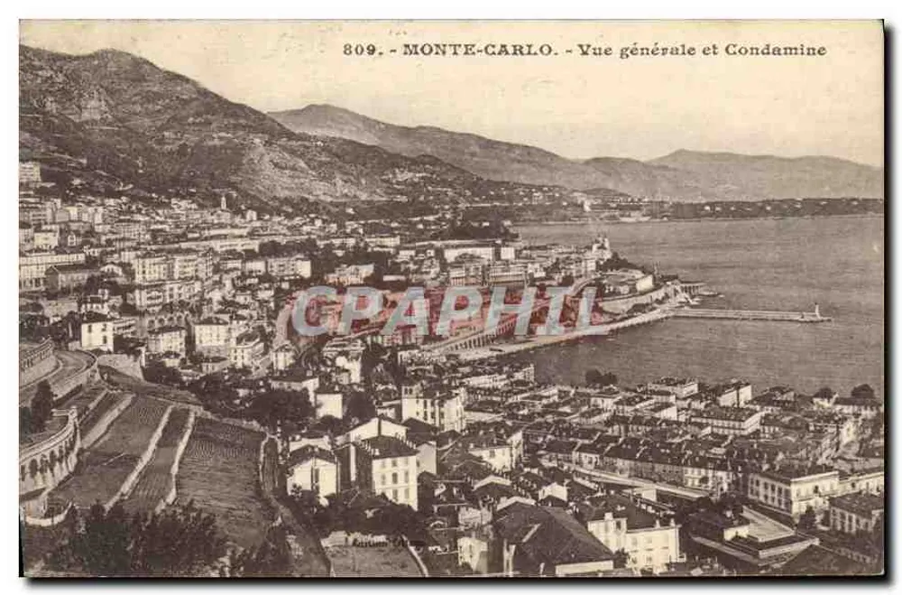 Monte-Carlo - Vista geral e Condamine - Bilhete postal moderno n°809 - Frente