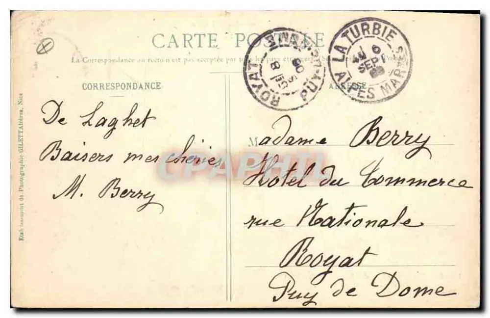 Heiligtum von Laghet (A.-M.) — Corniche Straße — Gilletta Edition, phot., Nice, Nr. 1038 - Rückseite