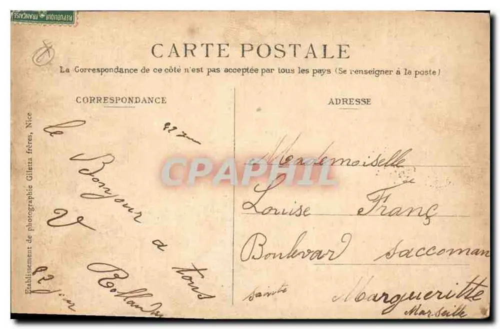 Nice - Das Casino und Jardins des Palmiers — Edition Gileletta, phot. Nice, n° 138 - Rückseite