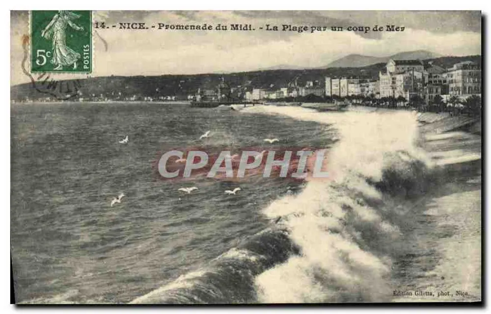NICE - Promenade du Midi - La Plage par un coup de Mer - Edition Gilotta, Fotografie von Nice - Vorderseite