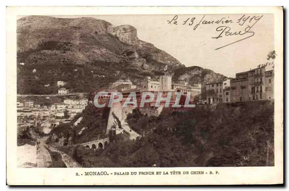 Monaco - Palast des Prinzen und Hunde Kopf - B. F. - Vorderseite