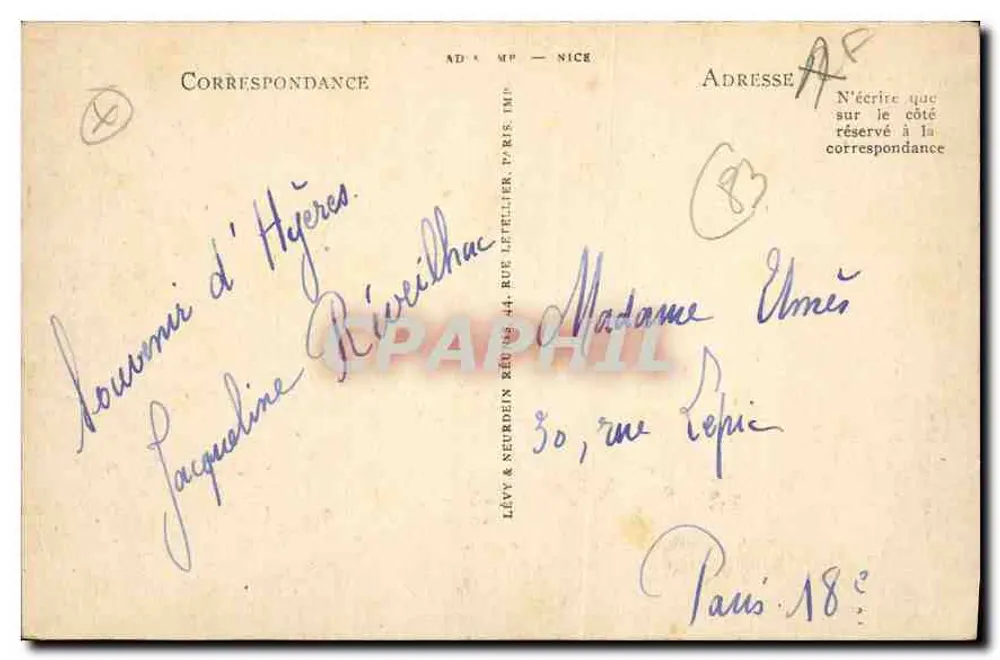 Hyères — O Velho Castelo — LL. — Editor Lévy & Neurdein - Verso