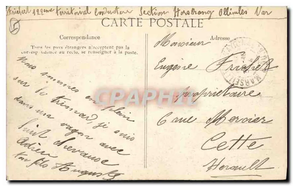 Ollioules — Perspektive auf die Schluchten und Ansicht des Rochers de la Tour — Edition L. Pey, Ollioules - Rückseite