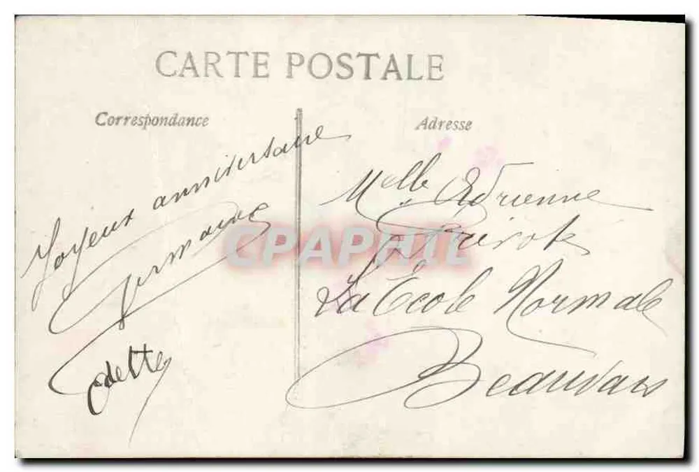 Frau mit Blumenkorb — romantischer Text für Frankreich — Verlag Nr. 435 - Rückseite