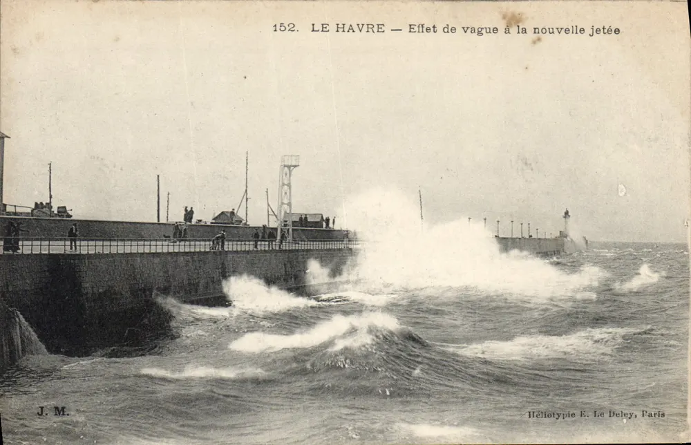 Le Havre — Wirkung der Wellen an der neuen Mole — Héliotypie E. Le Delry, Paris, n° 152 - Vorderseite