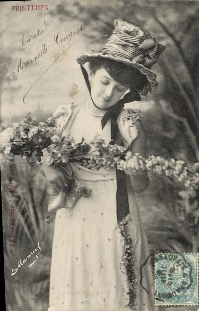 Frau in weißem Kleid mit Blumenbouquet — Amélie Marcelle Guignut — Verlag 'Le bon éditeur' - Paris - Vorderseite